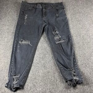 Street Denim Womens Distressed Skinny Jeans Black Ripped Shredded Size 15/16